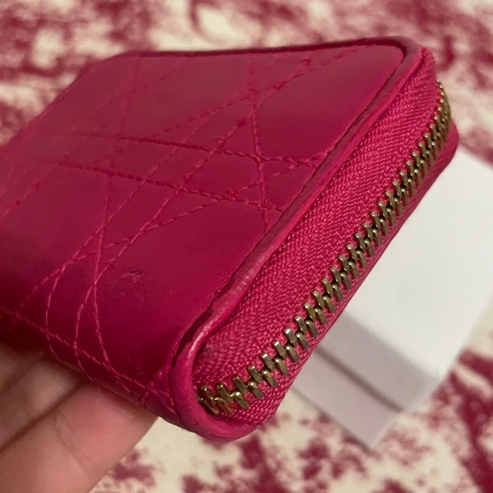 Dior Pink Quilted Leather Card/Coin Case